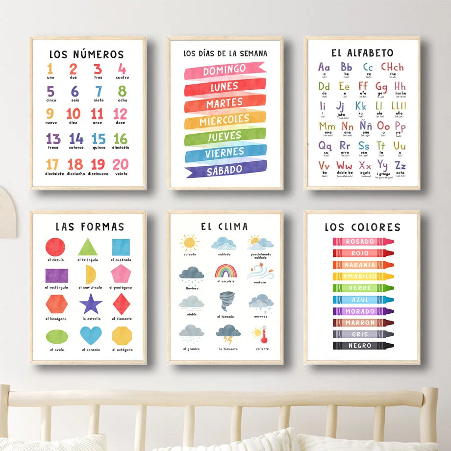 Educational Spanish Alphabet Number Weather Nursery Wall Art Canvas Painting Posters And Prints Picture For Baby Kids Room Decor Educational Spanish Alphabet Number Weather Nursery Wall Art Canvas Painting Posters And Prints Picture For Baby Kids Room Decor